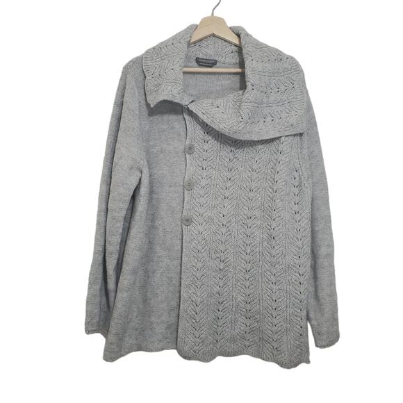 Marina Rinaldi | Italian Alpaca Wool Blend Asymmetrical Mixed Knit Cardigan - Picture 1 of 11